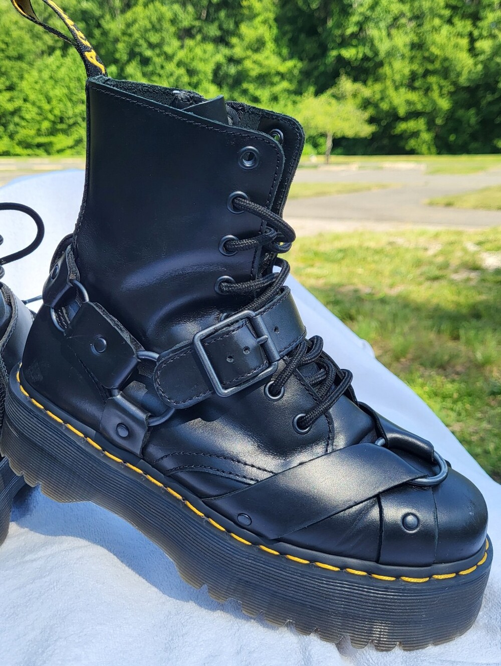 Dr Martens Jadon Harness Black Platform Womens Combat Y Boots Size 8